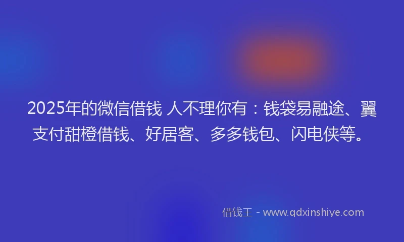 2025年的微信借钱 人不理你有：钱袋易融途、翼支付甜橙借钱、好居客、多多钱包、闪电侠等。
