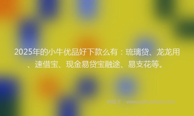 2025年的小牛优品好下款么有：琉璃贷、龙龙用、速借宝、现金易贷宝融途、易支花等。