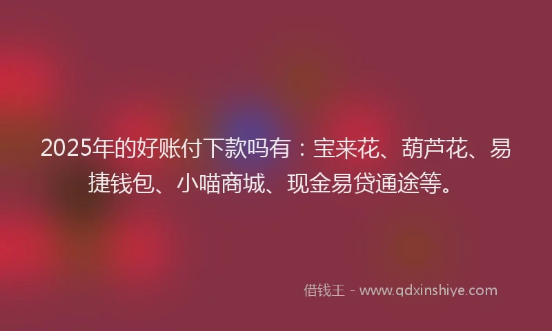 2025年的好账付下款吗有：宝来花、葫芦花、易捷钱包、小喵商城、现金易贷通途等。