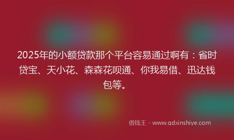 2025年的小额贷款那个平台容易通过啊有：省时贷宝、天小花、森森花呗通、你我易借、迅达钱包等。
