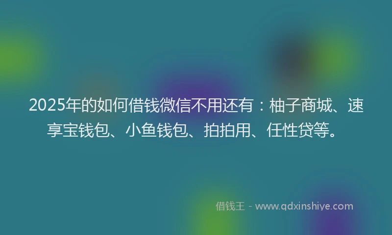 2025年的如何借钱微信不用还有：柚子商城、速享宝钱包、小鱼钱包、拍拍用、任性贷等。