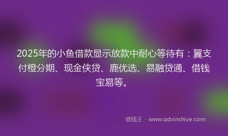 2025年的小鱼借款显示放款中耐心等待有：翼支付橙分期、现金侠贷、鹿优选、易融贷通、借钱宝易等。
