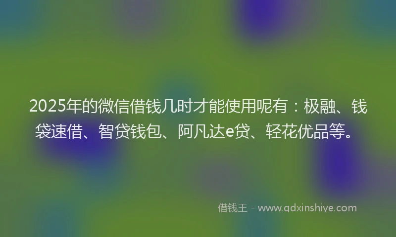 2025年的微信借钱几时才能使用呢有：极融、钱袋速借、智贷钱包、阿凡达e贷、轻花优品等。