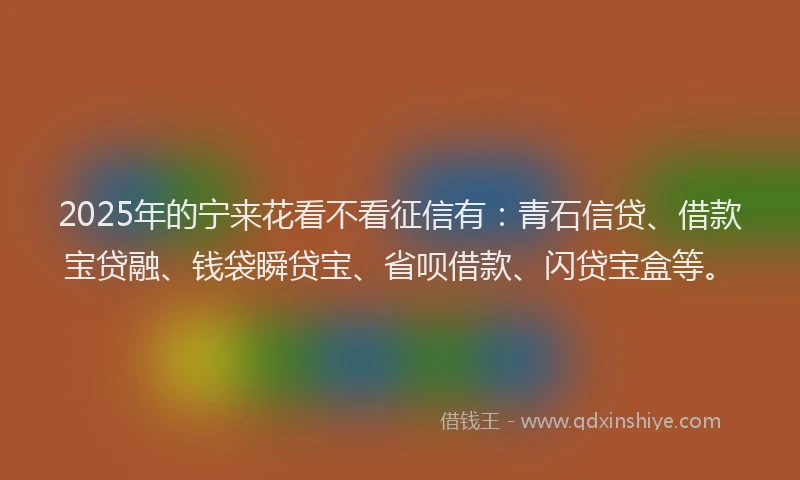 2025年的宁来花看不看征信有：青石信贷、借款宝贷融、钱袋瞬贷宝、省呗借款、闪贷宝盒等。