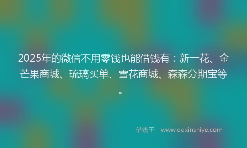 2025年的微信不用零钱也能借钱有：新一花、金芒果商城、琉璃买单、雪花商城、森森分期宝等。
