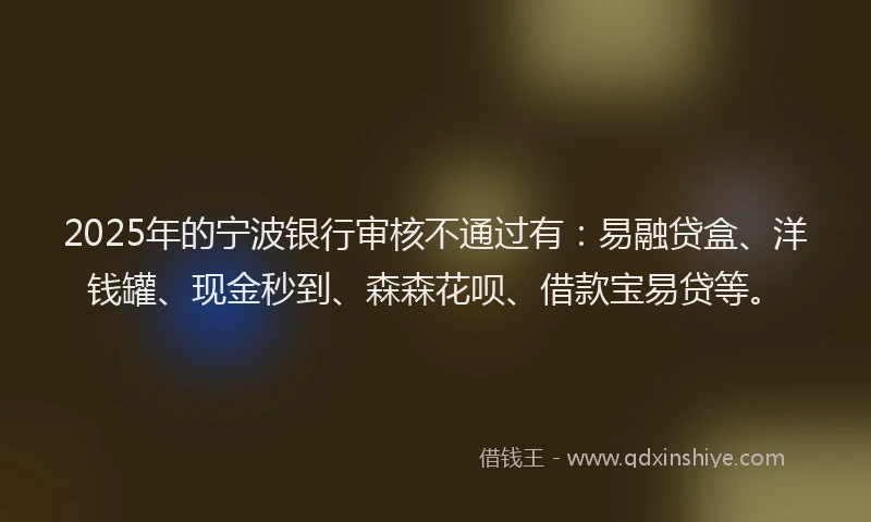2025年的宁波银行审核不通过有：易融贷盒、洋钱罐、现金秒到、森森花呗、借款宝易贷等。