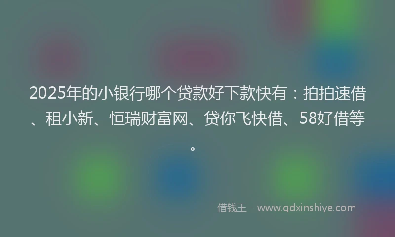 2025年的小银行哪个贷款好下款快有：拍拍速借、租小新、恒瑞财富网、贷你飞快借、58好借等。