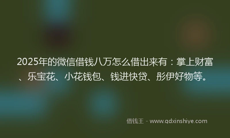 2025年的微信借钱八万怎么借出来有：掌上财富、乐宝花、小花钱包、钱进快贷、彤伊好物等。