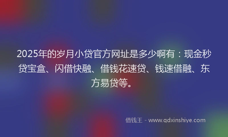2025年的岁月小贷官方网址是多少啊有：现金秒贷宝盒、闪借快融、借钱花速贷、钱速借融、东方易贷等。