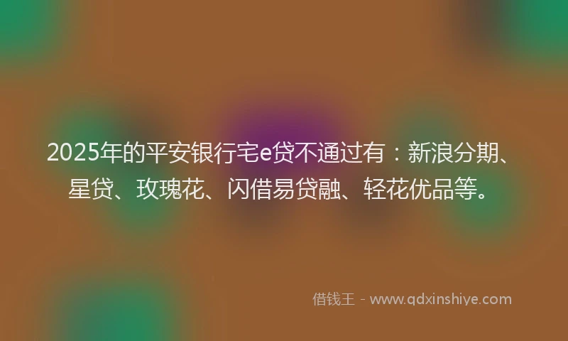 2025年的平安银行宅e贷不通过有：新浪分期、星贷、玫瑰花、闪借易贷融、轻花优品等。