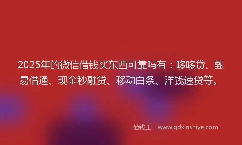 2025年的微信借钱买东西可靠吗有：哆哆贷、甄易借通、现金秒融贷、移动白条、洋钱速贷等。