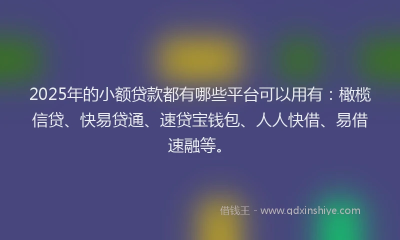 2025年的小额贷款都有哪些平台可以用有：橄榄信贷、快易贷通、速贷宝钱包、人人快借、易借速融等。