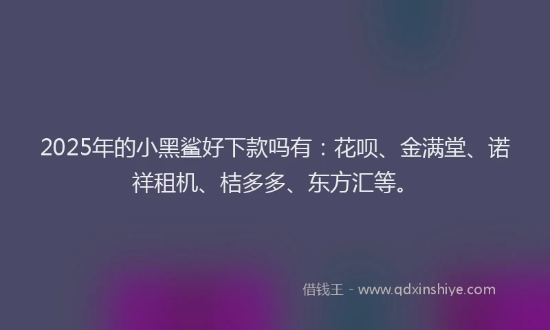 2025年的小黑鲨好下款吗有：花呗、金满堂、诺祥租机、桔多多、东方汇等。