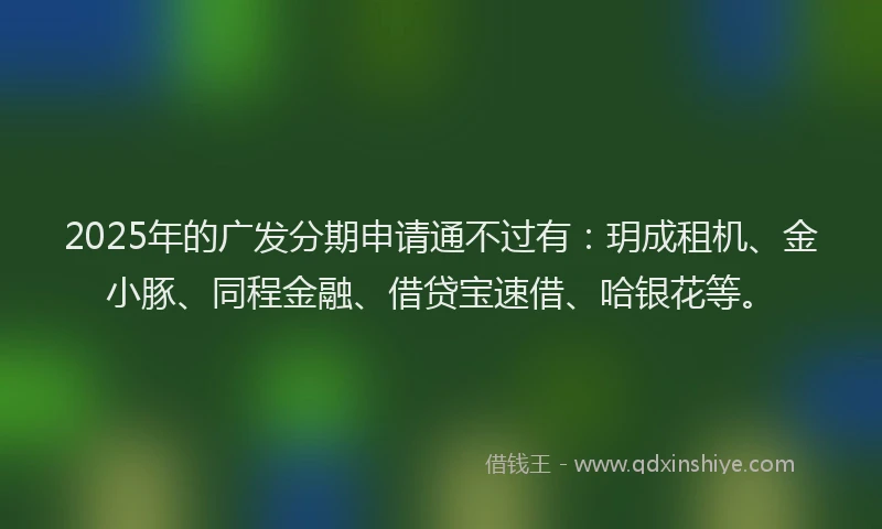2025年的广发分期申请通不过有：玥成租机、金小豚、同程金融、借贷宝速借、哈银花等。