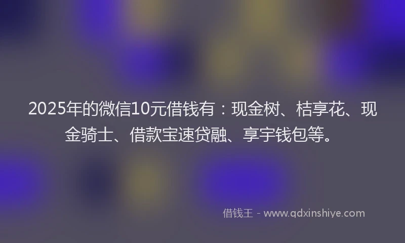 2025年的微信10元借钱有：现金树、桔享花、现金骑士、借款宝速贷融、享宇钱包等。