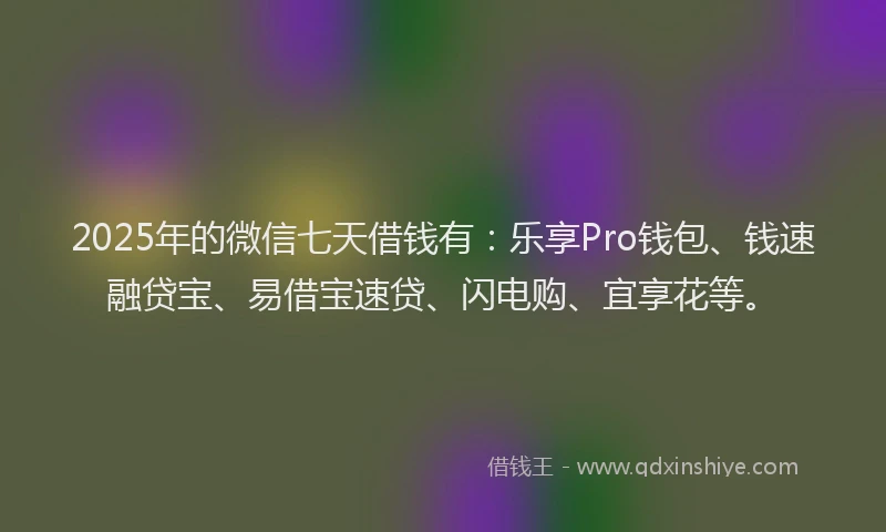 2025年的微信七天借钱有：乐享Pro钱包、钱速融贷宝、易借宝速贷、闪电购、宜享花等。