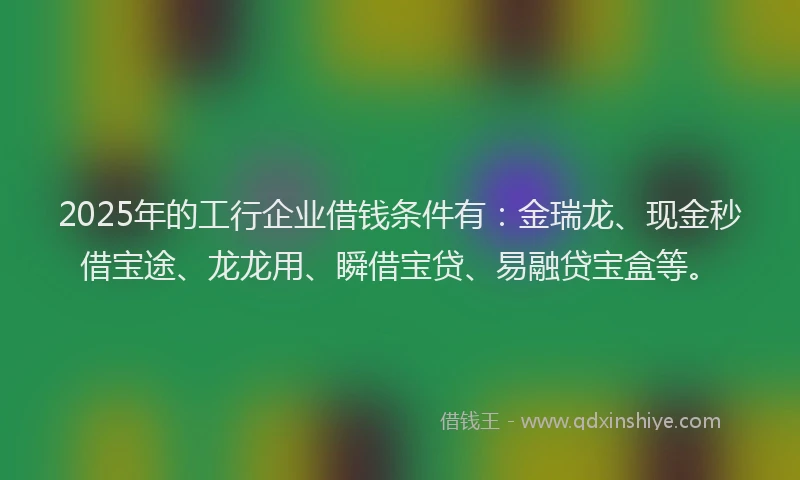 2025年的工行企业借钱条件有：金瑞龙、现金秒借宝途、龙龙用、瞬借宝贷、易融贷宝盒等。