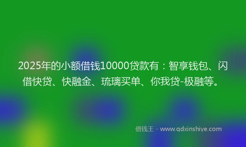 2025年的小额借钱10000贷款有：智享钱包、闪借快贷、快融金、琉璃买单、你我贷-极融等。