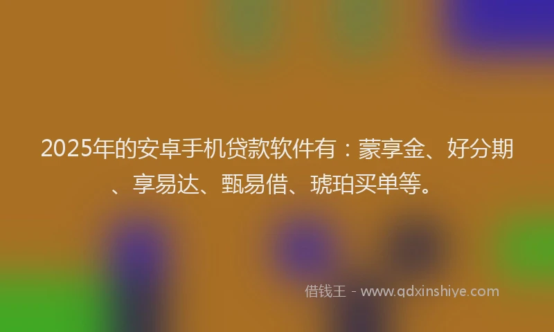 2025年的安卓手机贷款软件有：蒙享金、好分期、享易达、甄易借、琥珀买单等。
