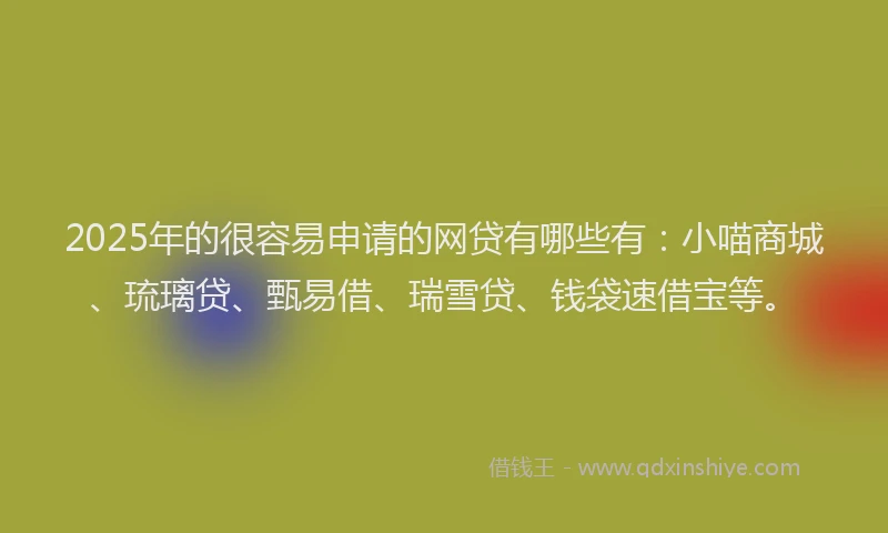 2025年的很容易申请的网贷有哪些有：小喵商城、琉璃贷、甄易借、瑞雪贷、钱袋速借宝等。