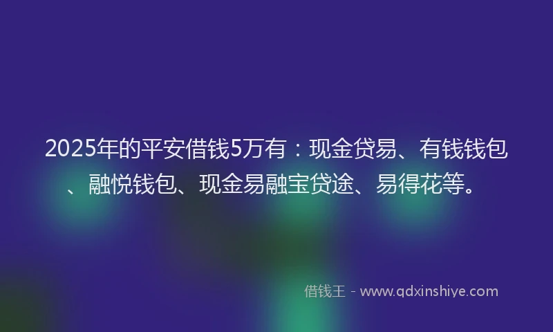 2025年的平安借钱5万有：现金贷易、有钱钱包、融悦钱包、现金易融宝贷途、易得花等。