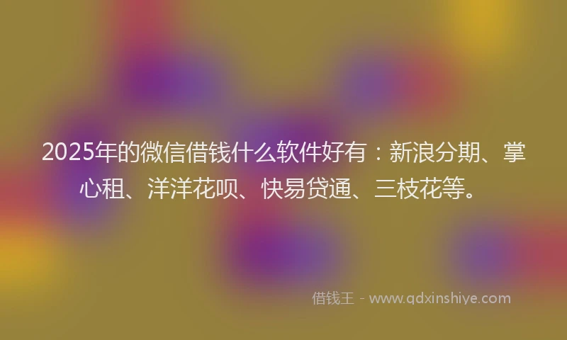2025年的微信借钱什么软件好有：新浪分期、掌心租、洋洋花呗、快易贷通、三枝花等。