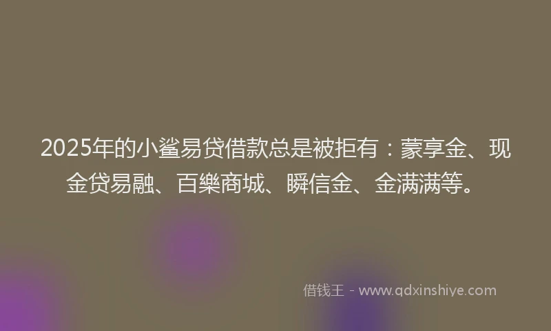 2025年的小鲨易贷借款总是被拒有：蒙享金、现金贷易融、百樂商城、瞬信金、金满满等。