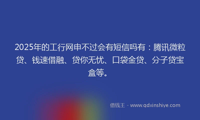 2025年的工行网申不过会有短信吗有：腾讯微粒贷、钱速借融、贷你无忧、口袋金贷、分子贷宝盒等。
