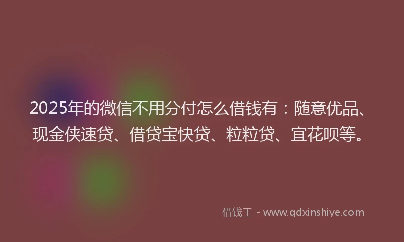 2025年的微信不用分付怎么借钱有：随意优品、现金侠速贷、借贷宝快贷、粒粒贷、宜花呗等。