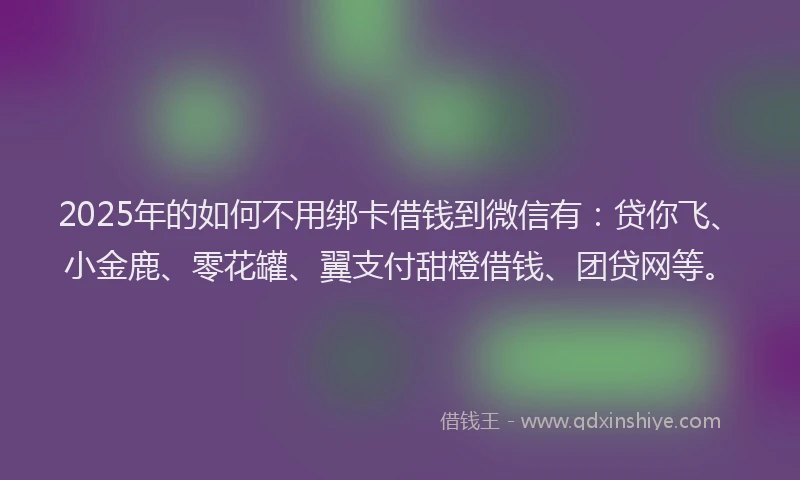 2025年的如何不用绑卡借钱到微信有：贷你飞、小金鹿、零花罐、翼支付甜橙借钱、团贷网等。