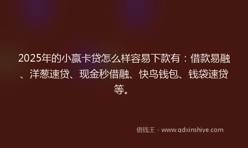 2025年的小赢卡贷怎么样容易下款有：借款易融、洋葱速贷、现金秒借融、快鸟钱包、钱袋速贷等。