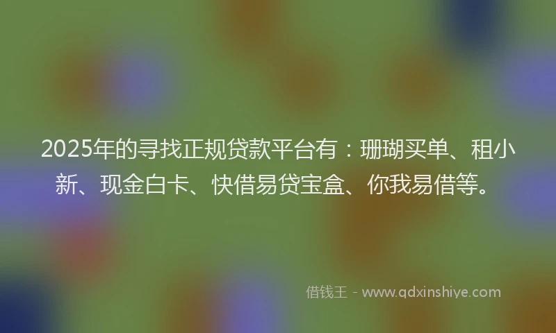 2025年的寻找正规贷款平台有：珊瑚买单、租小新、现金白卡、快借易贷宝盒、你我易借等。
