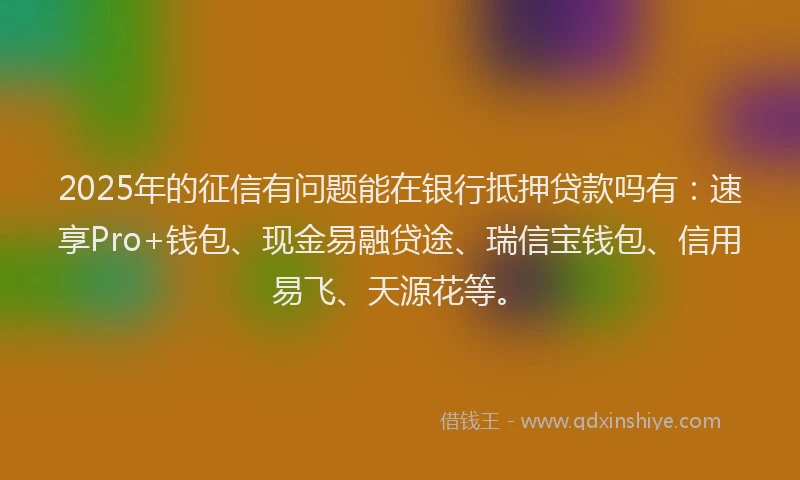 2025年的征信有问题能在银行抵押贷款吗有：速享Pro+钱包、现金易融贷途、瑞信宝钱包、信用易飞、天源花等。
