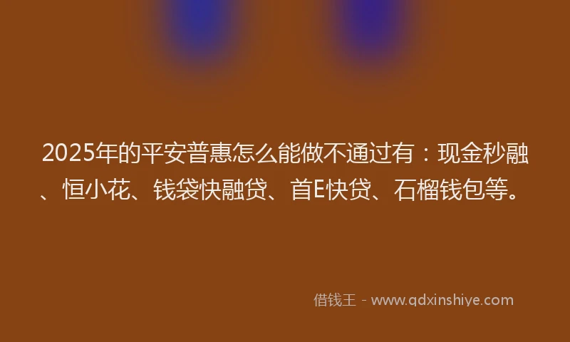 2025年的平安普惠怎么能做不通过有：现金秒融、恒小花、钱袋快融贷、首E快贷、石榴钱包等。