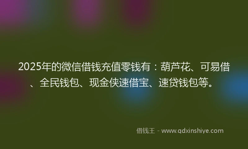 2025年的微信借钱充值零钱有：葫芦花、可易借、全民钱包、现金侠速借宝、速贷钱包等。