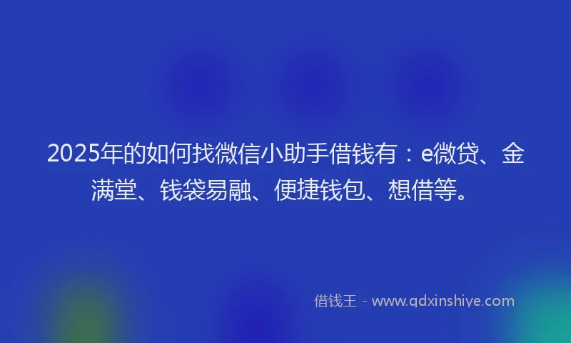 2025年的如何找微信小助手借钱有：e微贷、金满堂、钱袋易融、便捷钱包、想借等。