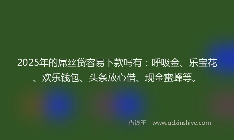 2025年的屌丝贷容易下款吗有：呼吸金、乐宝花、欢乐钱包、头条放心借、现金蜜蜂等。