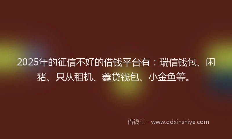 2025年的征信不好的借钱平台有：瑞信钱包、闲猪、只从租机、鑫贷钱包、小金鱼等。