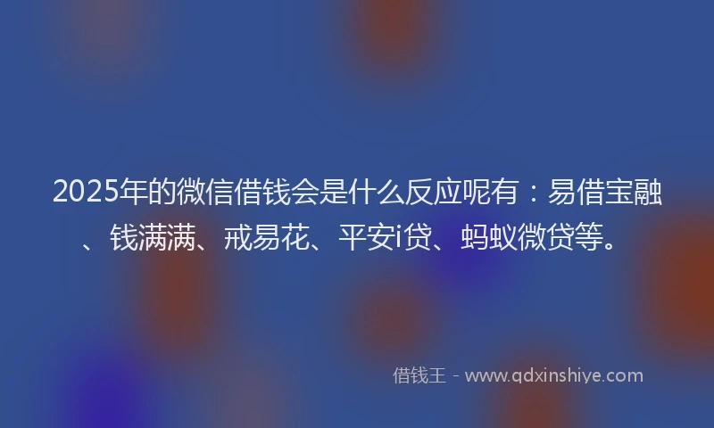 2025年的微信借钱会是什么反应呢有：易借宝融、钱满满、戒易花、平安i贷、蚂蚁微贷等。