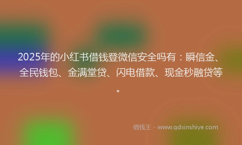 2025年的小红书借钱登微信安全吗有：瞬信金、全民钱包、金满堂贷、闪电借款、现金秒融贷等。
