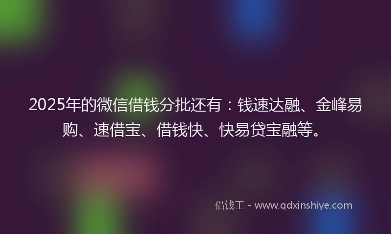 2025年的微信借钱分批还有：钱速达融、金峰易购、速借宝、借钱快、快易贷宝融等。