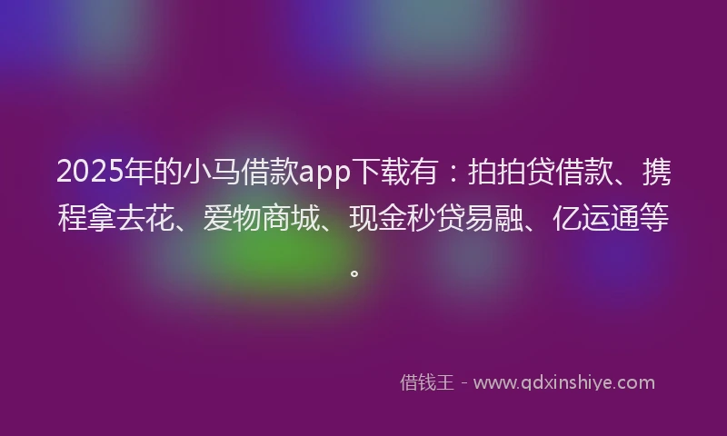 2025年的小马借款app下载有：拍拍贷借款、携程拿去花、爱物商城、现金秒贷易融、亿运通等。