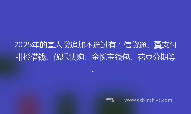2025年的宜人贷追加不通过有：信贷通、翼支付甜橙借钱、优乐快购、金悦宝钱包、花豆分期等。