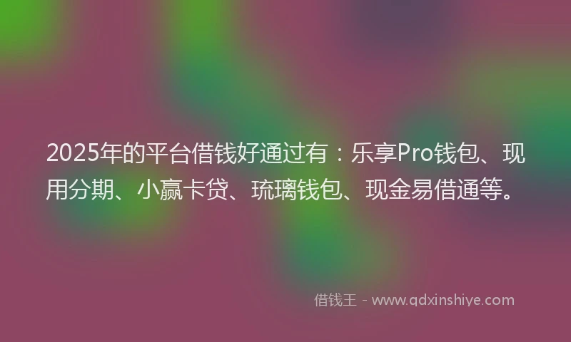 2025年的平台借钱好通过有：乐享Pro钱包、现用分期、小赢卡贷、琉璃钱包、现金易借通等。
