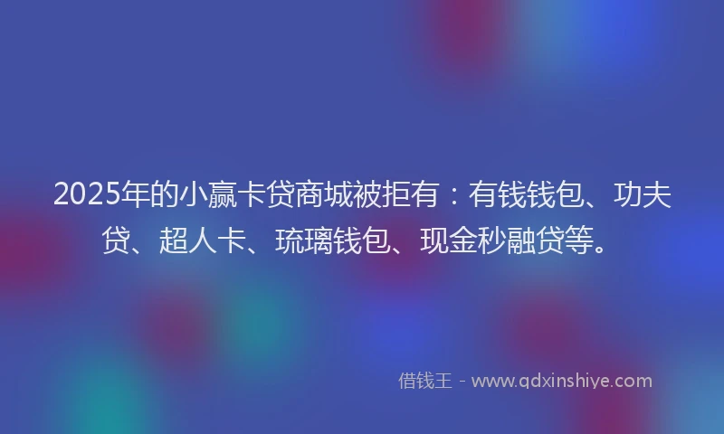 2025年的小赢卡贷商城被拒有：有钱钱包、功夫贷、超人卡、琉璃钱包、现金秒融贷等。