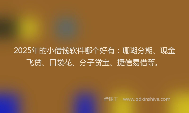 2025年的小借钱软件哪个好有：珊瑚分期、现金飞贷、口袋花、分子贷宝、捷信易借等。