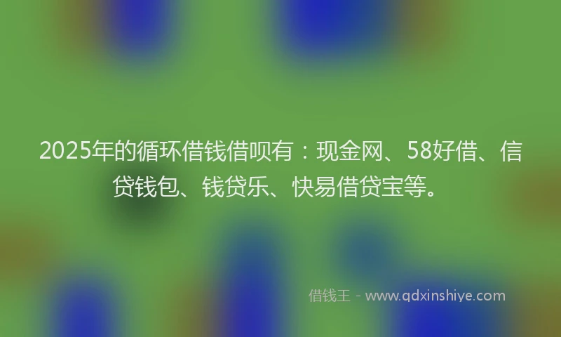 2025年的循环借钱借呗有：现金网、58好借、信贷钱包、钱贷乐、快易借贷宝等。