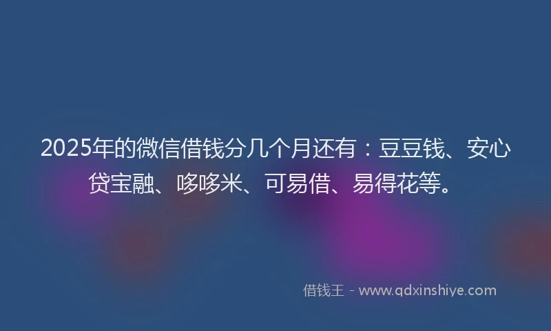 2025年的微信借钱分几个月还有：豆豆钱、安心贷宝融、哆哆米、可易借、易得花等。