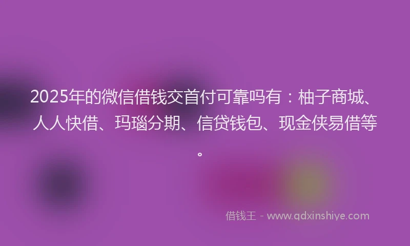 2025年的微信借钱交首付可靠吗有：柚子商城、人人快借、玛瑙分期、信贷钱包、现金侠易借等。