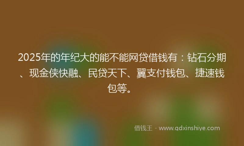 2025年的年纪大的能不能网贷借钱有：钻石分期、现金侠快融、民贷天下、翼支付钱包、捷速钱包等。